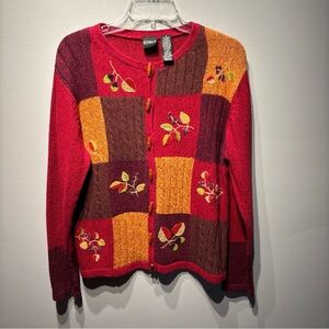 Erika Vtg Women’s SzM Embroidered Fall Floral Toggle Button Cardigan‎ Sweater